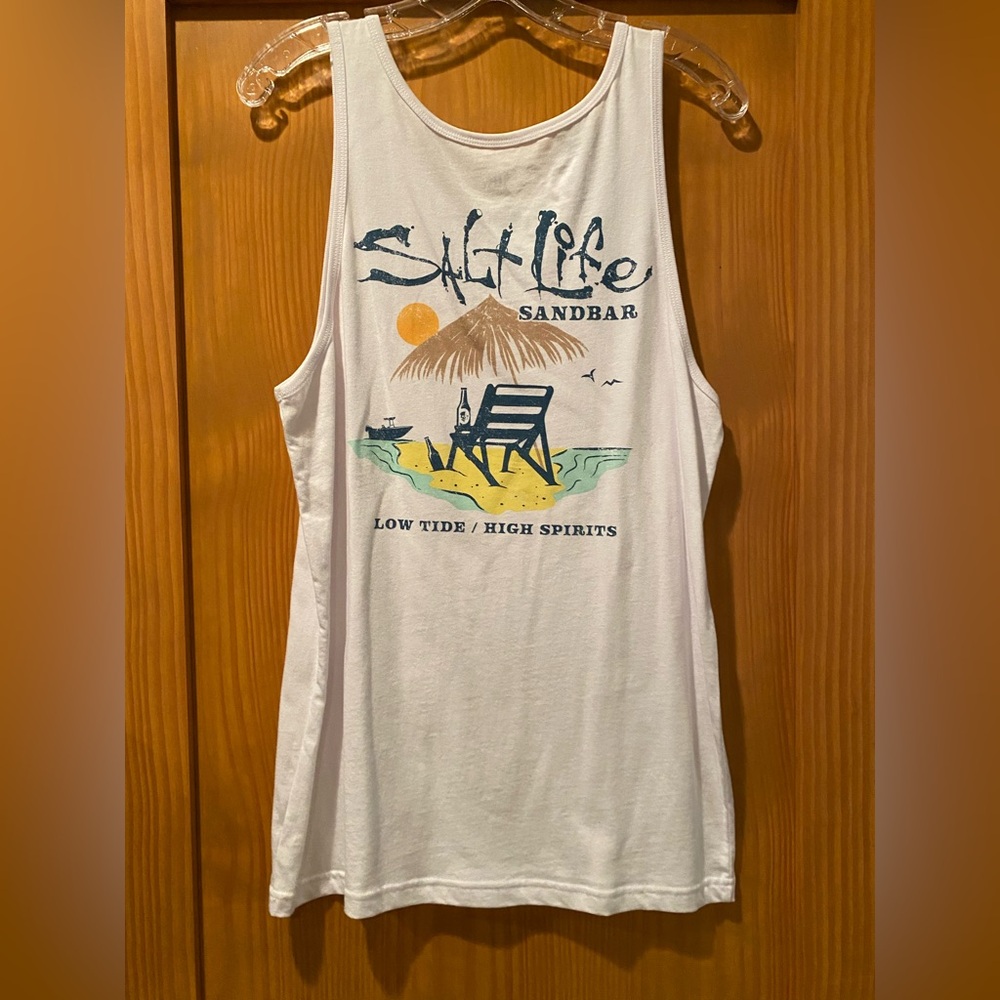 Salt Life Men’s White Sandbar Low Tide/ High Spirits Tank Top NWT Size S